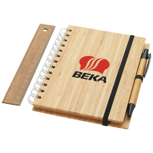 Set bloc-notes format b6 en bambou avec stylo et règle franklin - 106343