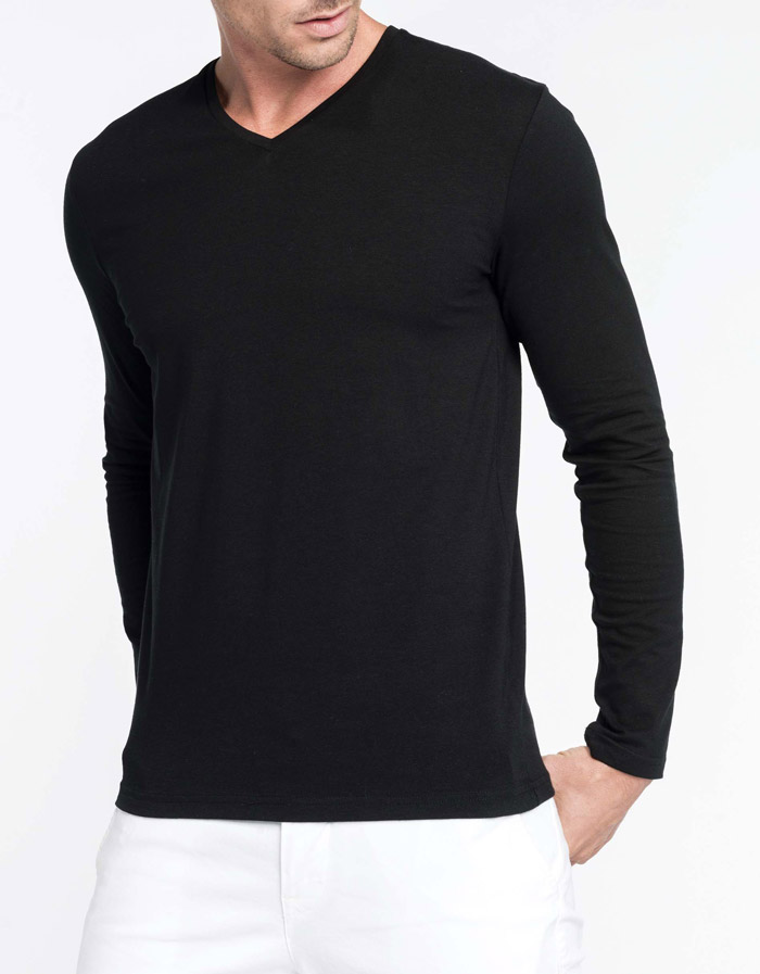 T-shirt col v manches longues homme - K355