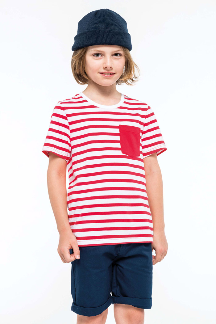 T-shirt rayé marin avec poche manches courtes enfant - K379
