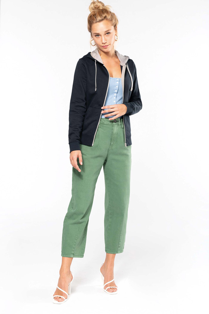 Sweat-shirt zippé capuche contrastée femme - K467