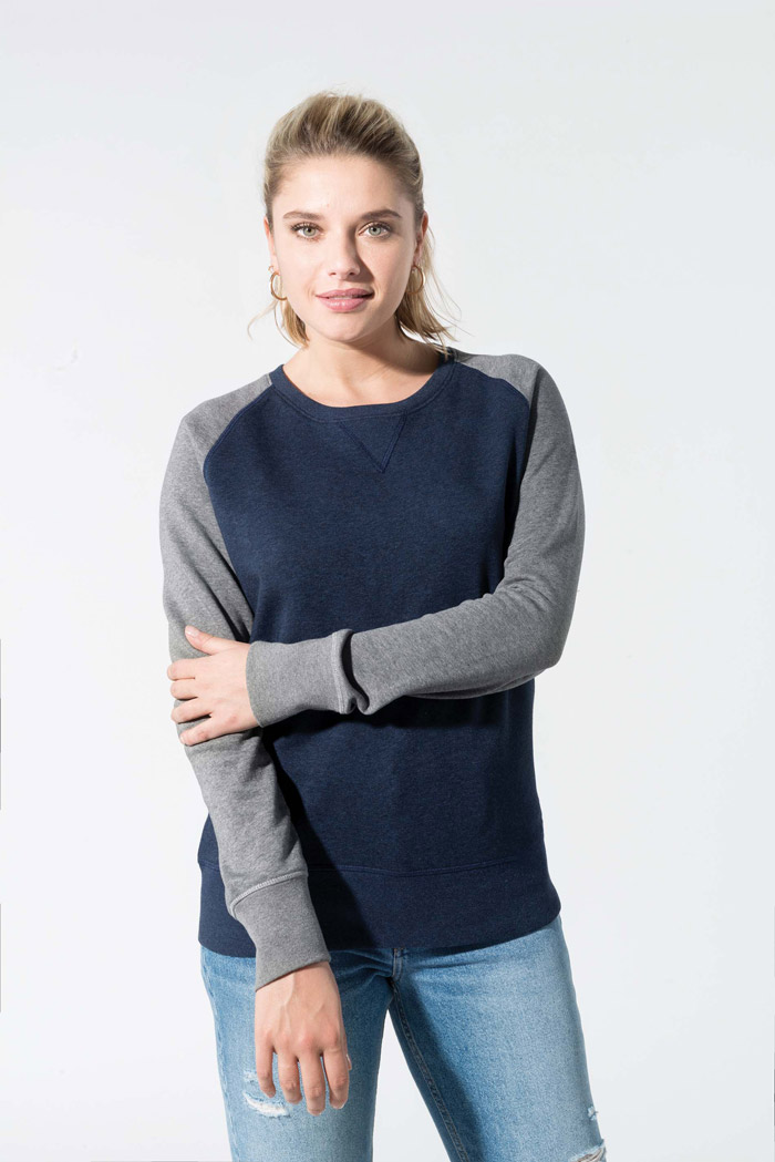 Sweat-shirt bio bicolore col rond manches raglan femme - K492