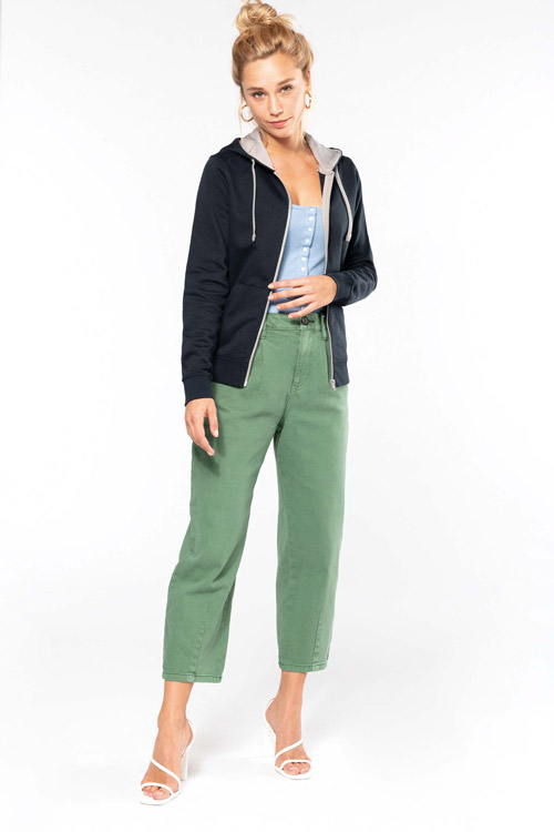 Sweat-shirt zippé capuche contrastée femme